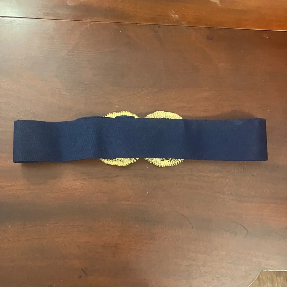 Vintage 1970s-80s Cloisonné Enamel Clasp Buckle with Navy Blue Stretch Blue